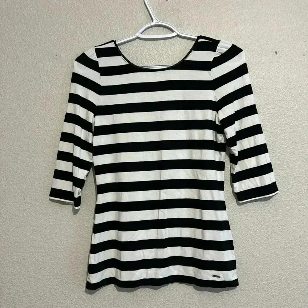 White House Black Market Striped Half Sleeve Basic Top